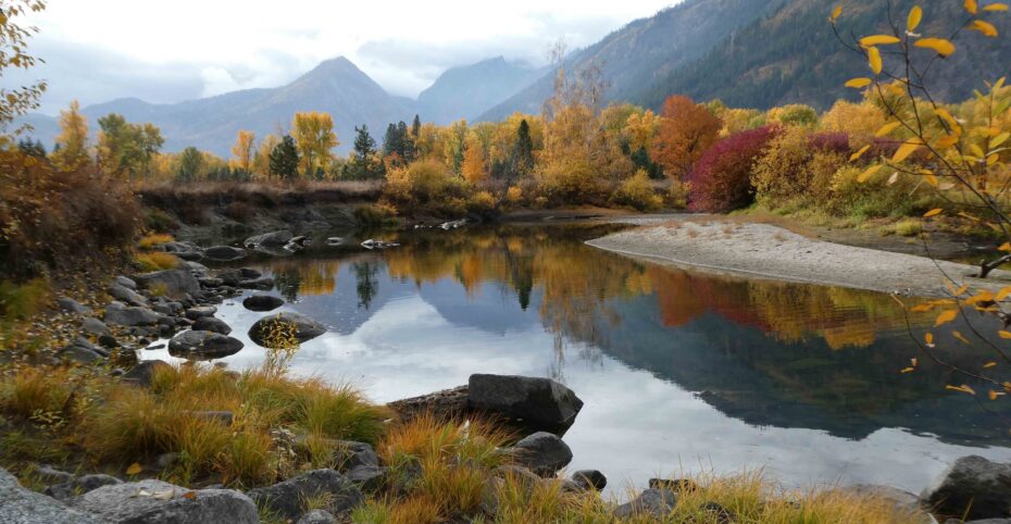 View of water and fall foliage