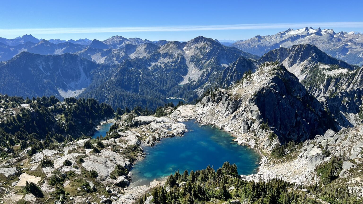 Aerial view of the Enchantments mountain range.