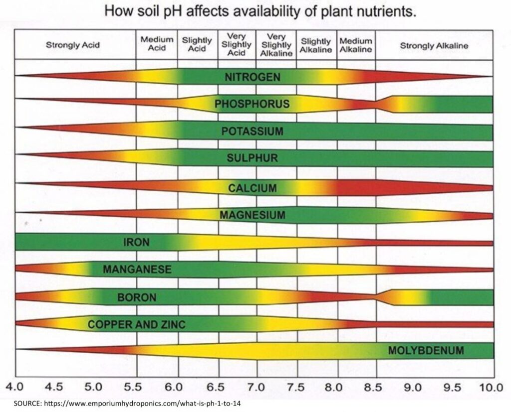 How soil pH affects availability of plant nutrients graphic